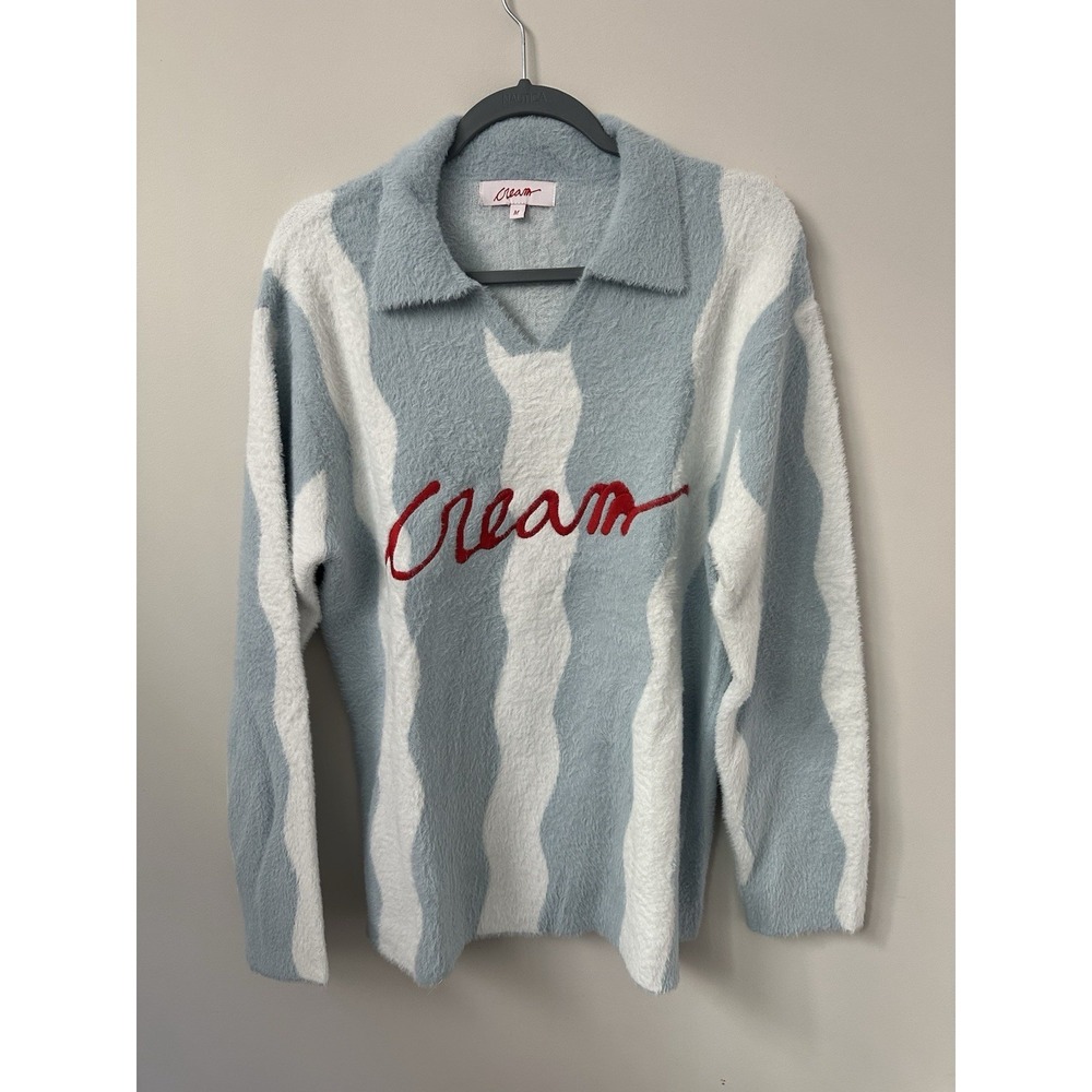 Cream brand El Dorado knit sweater in blue/white with red embroidery Medium